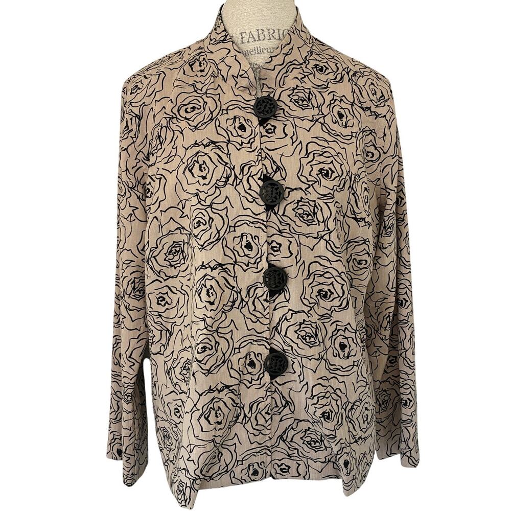 Draper's & Damon's Vintage Inspired Cream Black Floral Print Jacket Size L